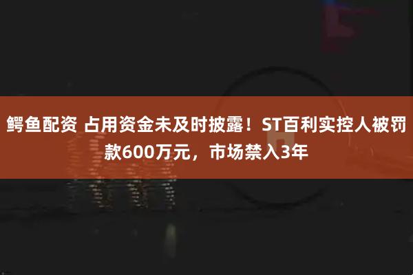 鳄鱼配资 占用资金未及时披露！ST百利实控人被罚款600万元，市场禁入3年