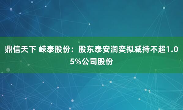 鼎信天下 嵘泰股份：股东泰安润奕拟减持不超1.05%公司股份
